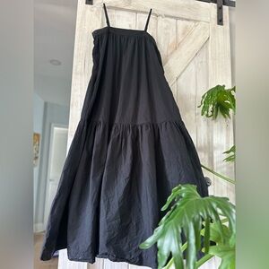 Women's Black Tiered A-Line Maxi Dress with Spaghetti Straps